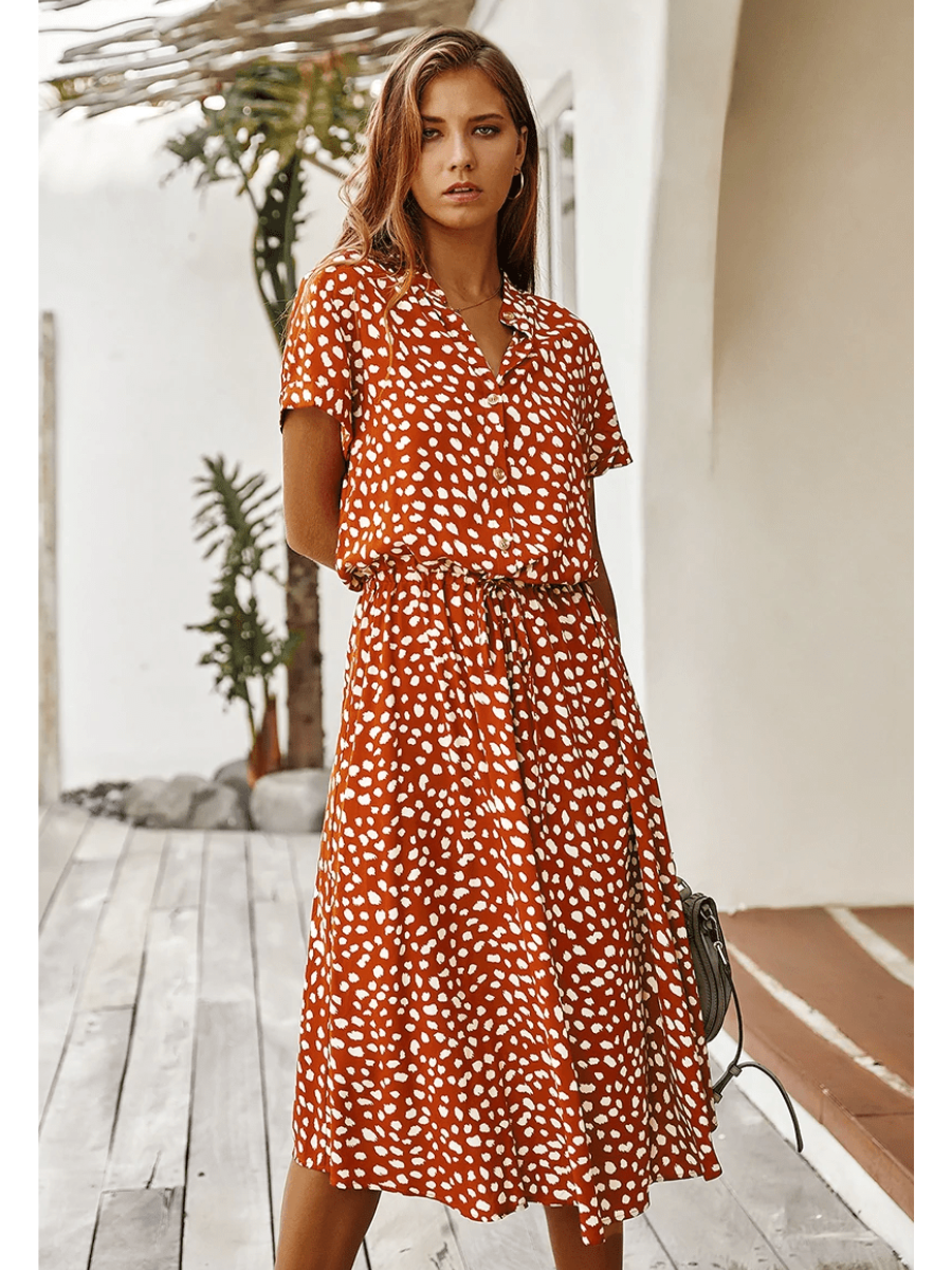 Mid-Length Boho Dress with Leopard Print