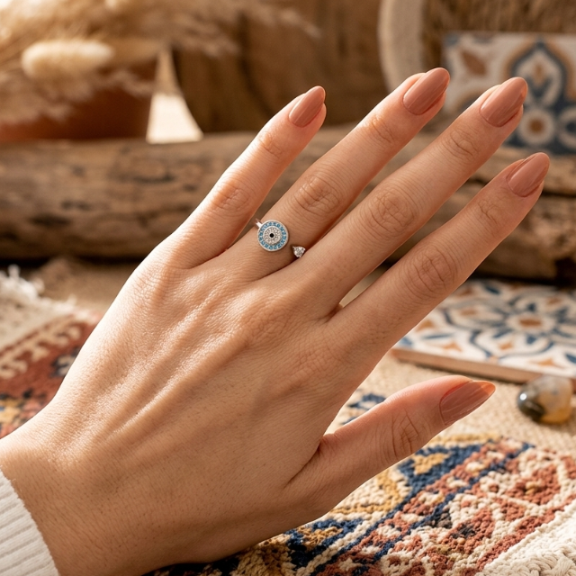 Evil Eye Adjustable Boho Ring