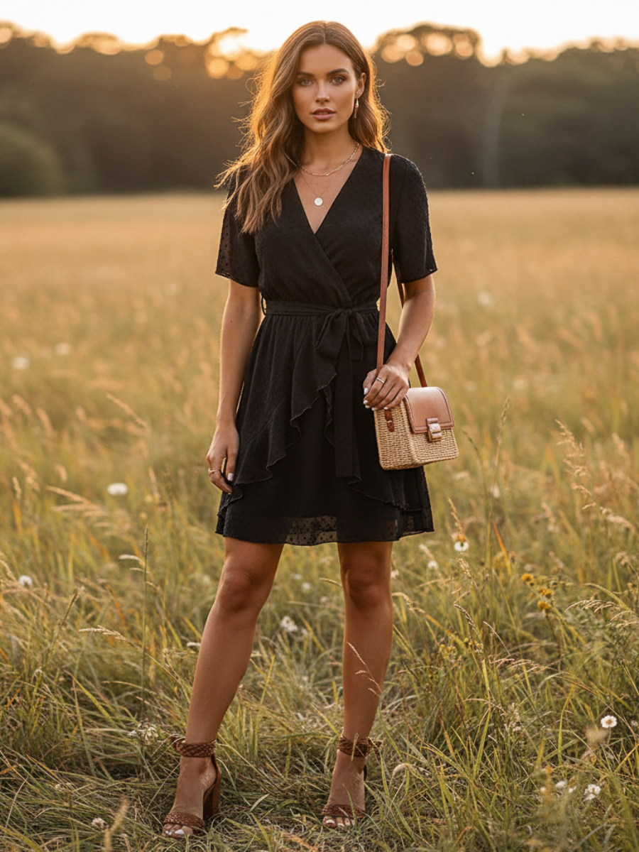 Boho Mini Dress in Black