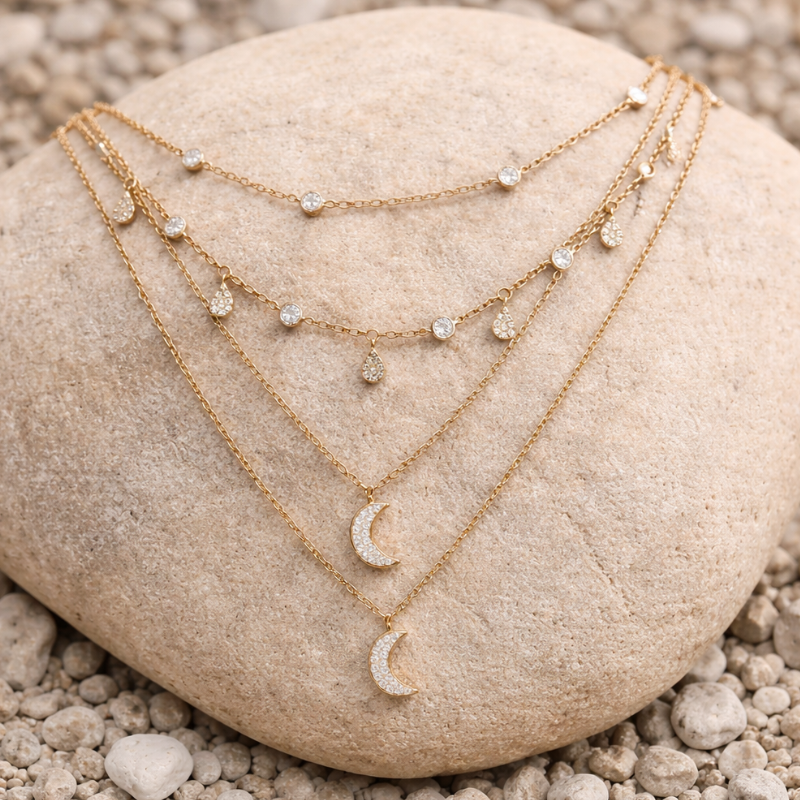 Boho Gold Necklaces Set Lunar