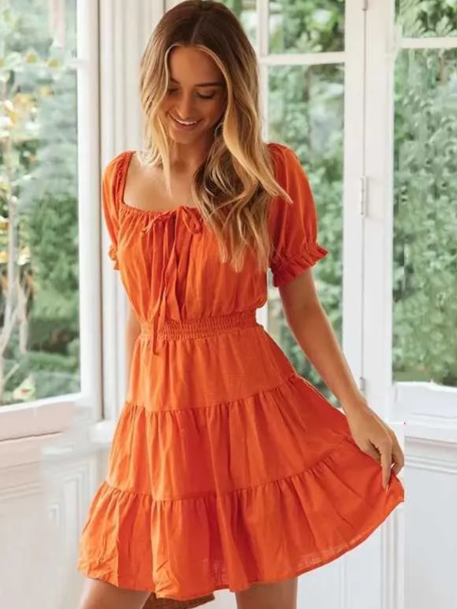 Boho Mini Orange Ruffle Dress