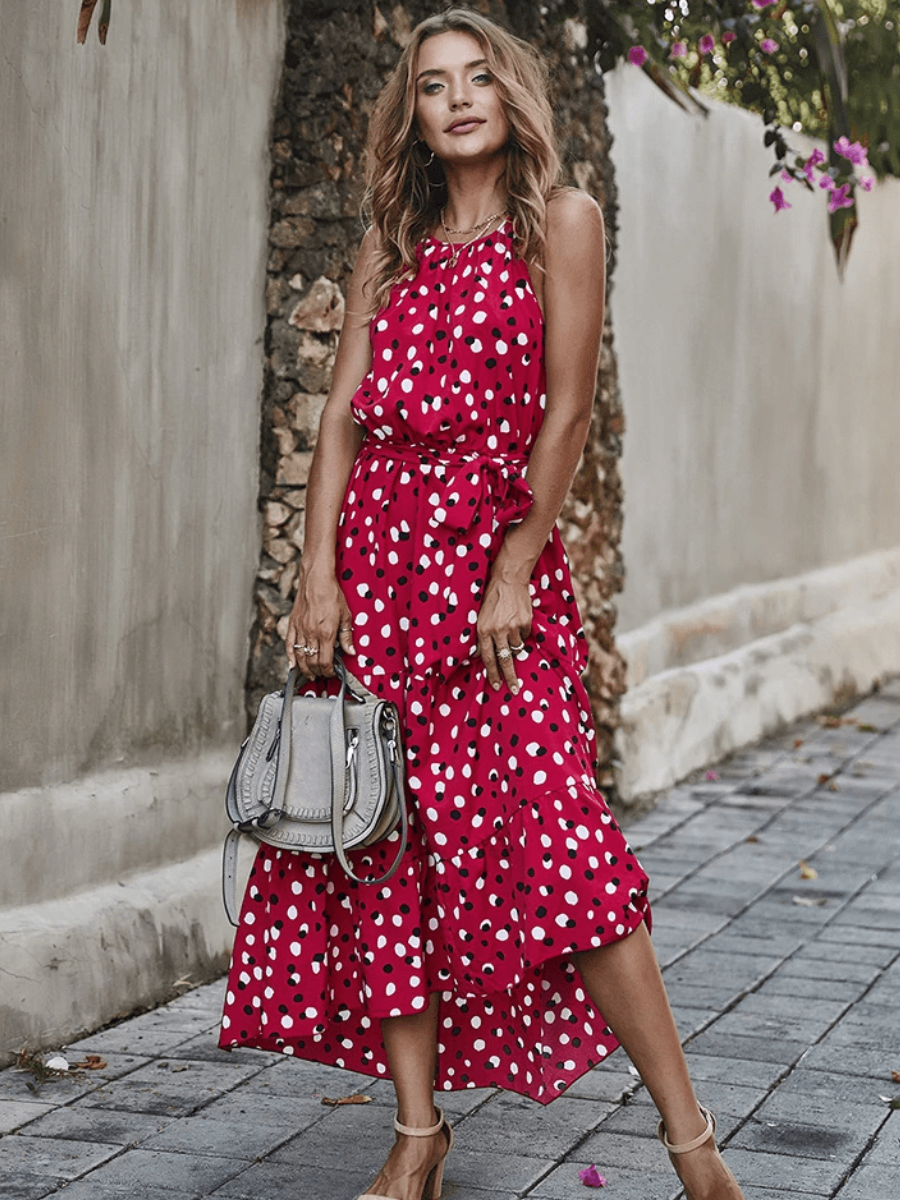 Boho Red Long Spotted Dress