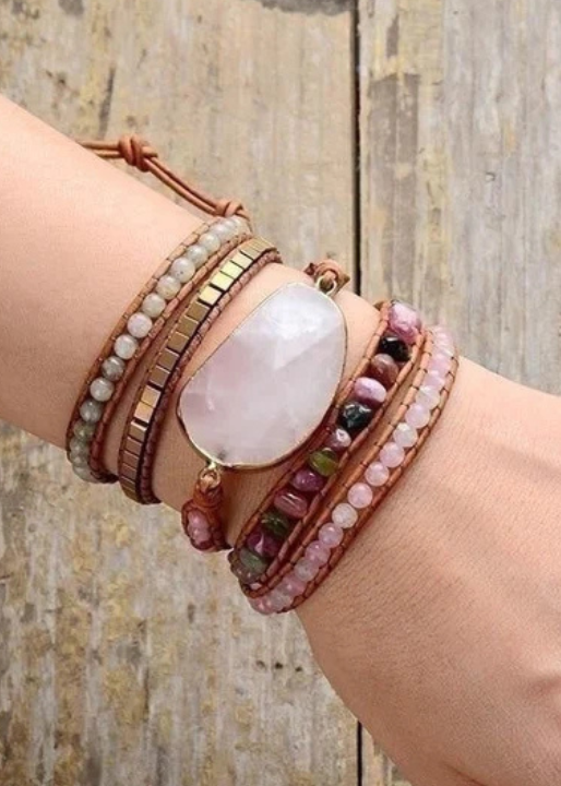 Boho Beaded Bracelets - Pink Tourmaline