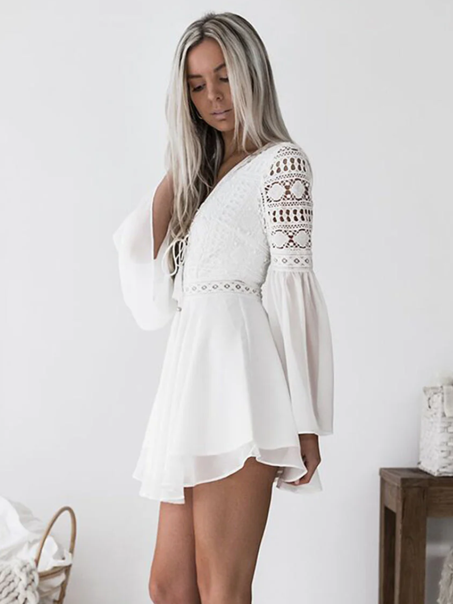 Bohemian Mini Dress in White