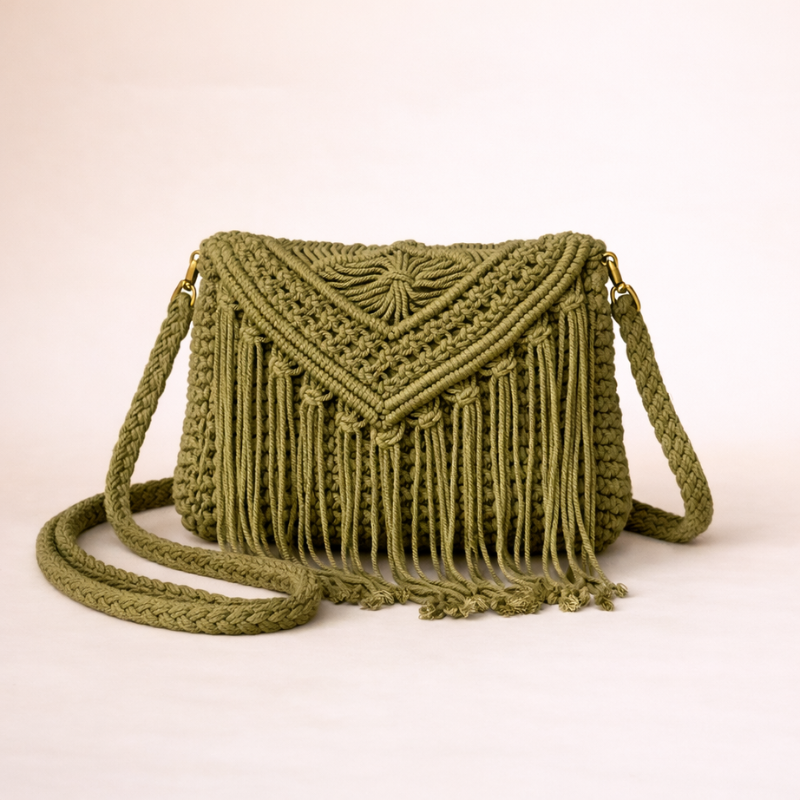 Green Boho Fringe Crossbody Bag