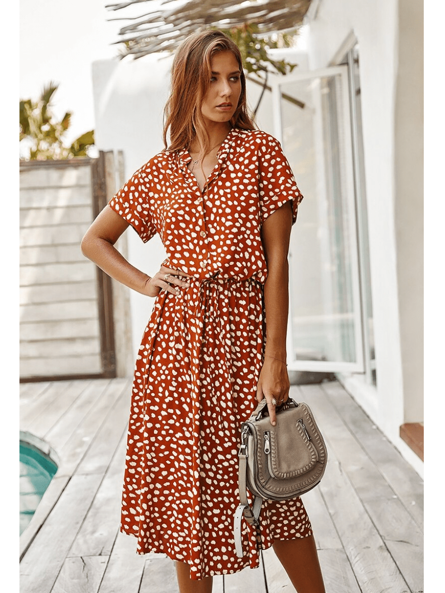 Mid-Length Boho Dress with Leopard Print