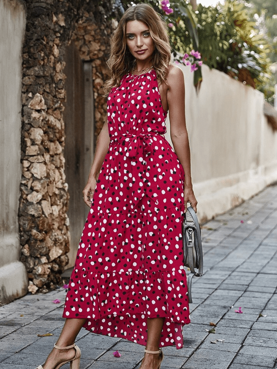 Boho Red Long Spotted Dress
