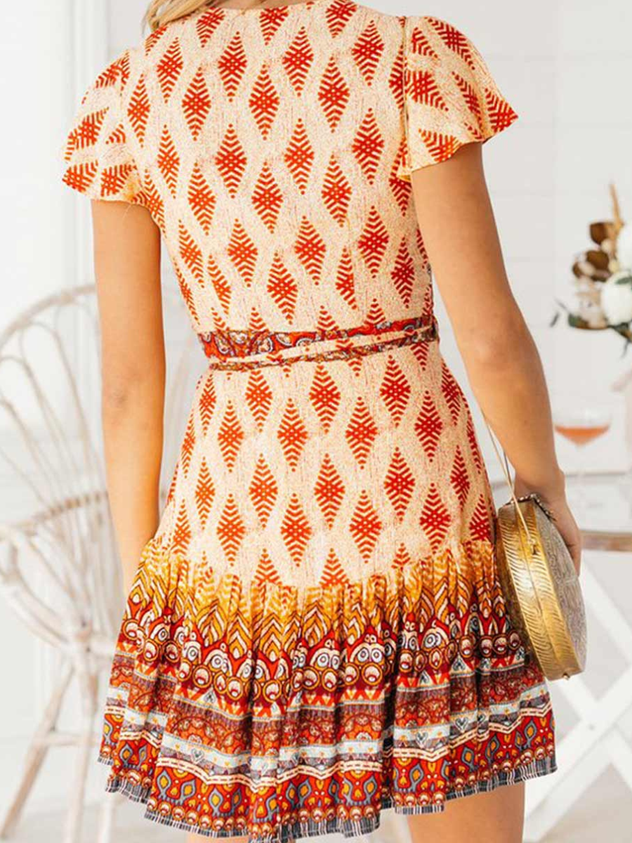Boho Wrap Warm Colors Mini Dress