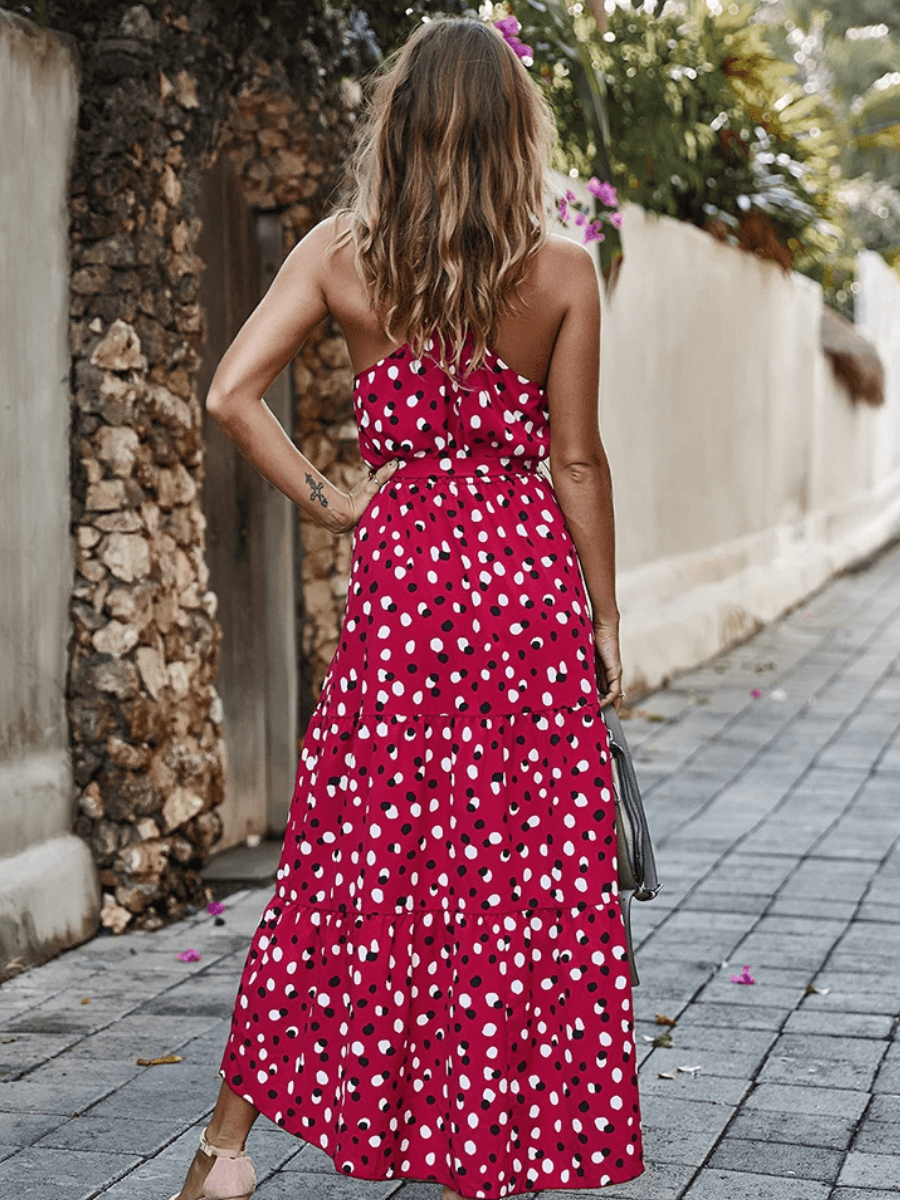 Boho Red Long Spotted Dress
