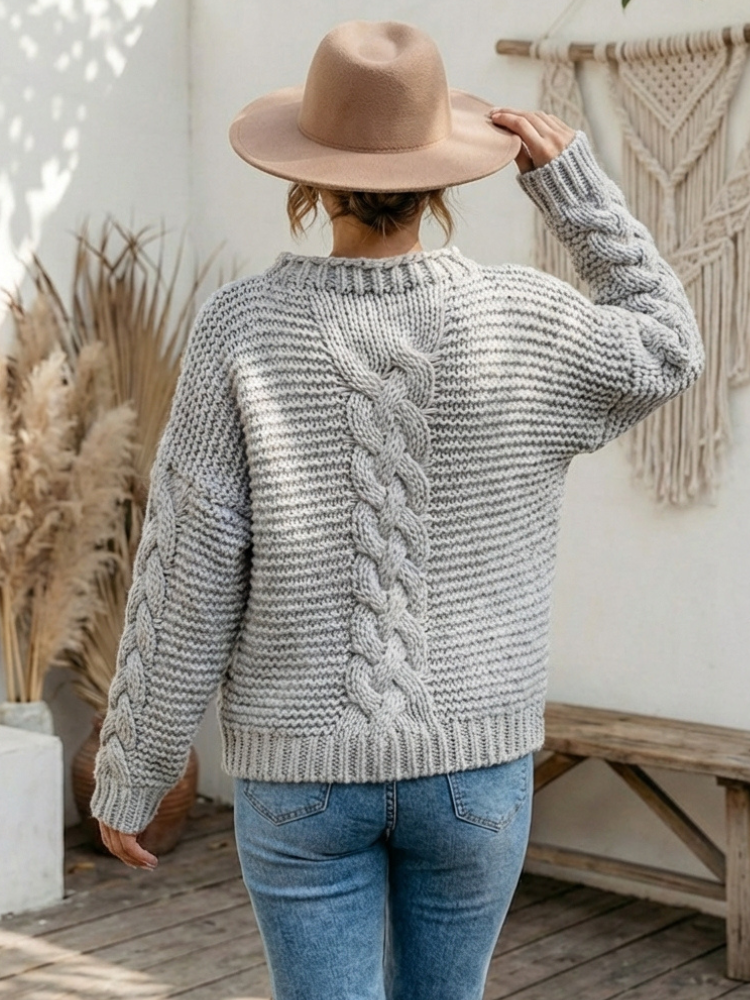 Boho Chic Grey Knit Pullover
