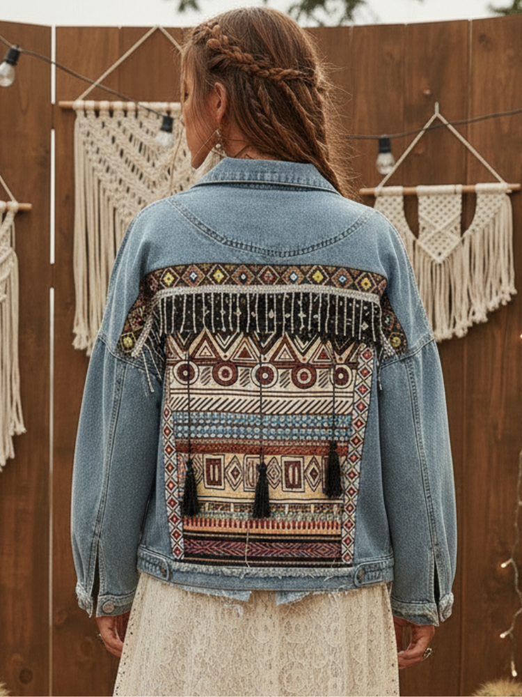 Boho Hippie Light Wash Denim Jacket