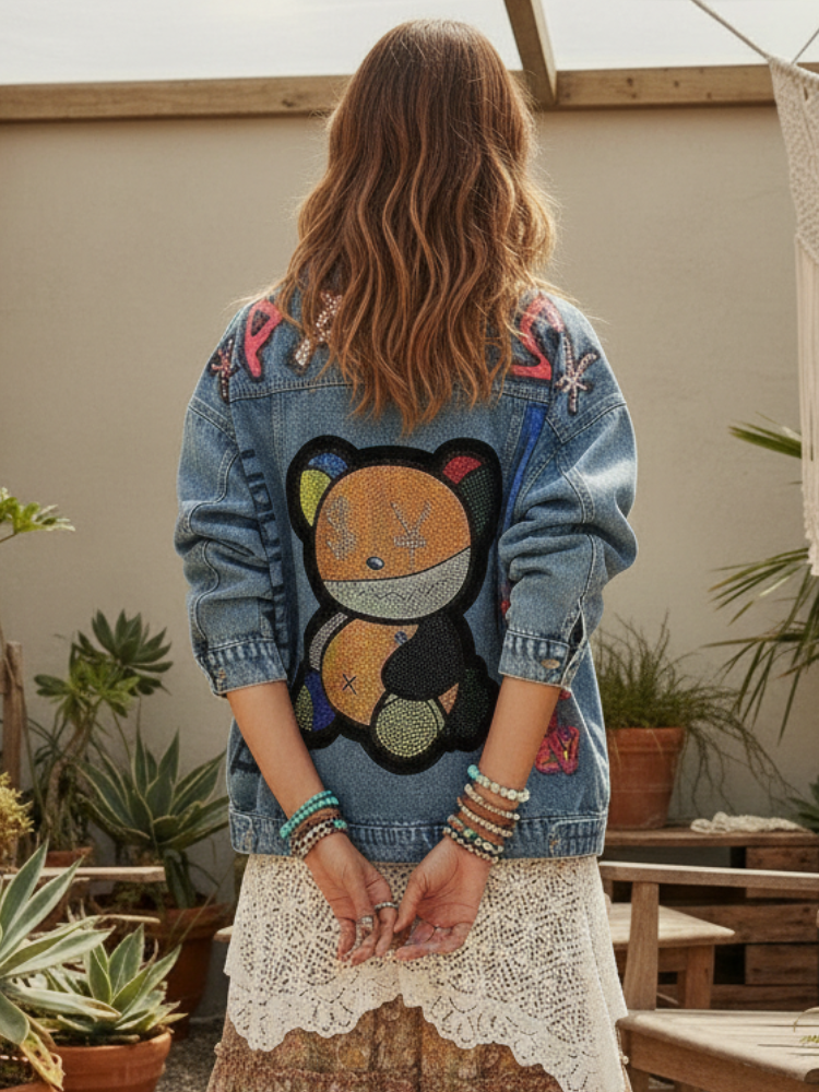 Boho Denim Jacket Teddy Bears