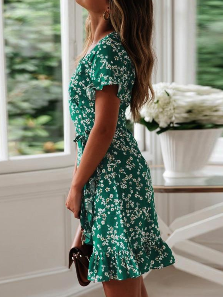 Mini Dress with Flower print in Green