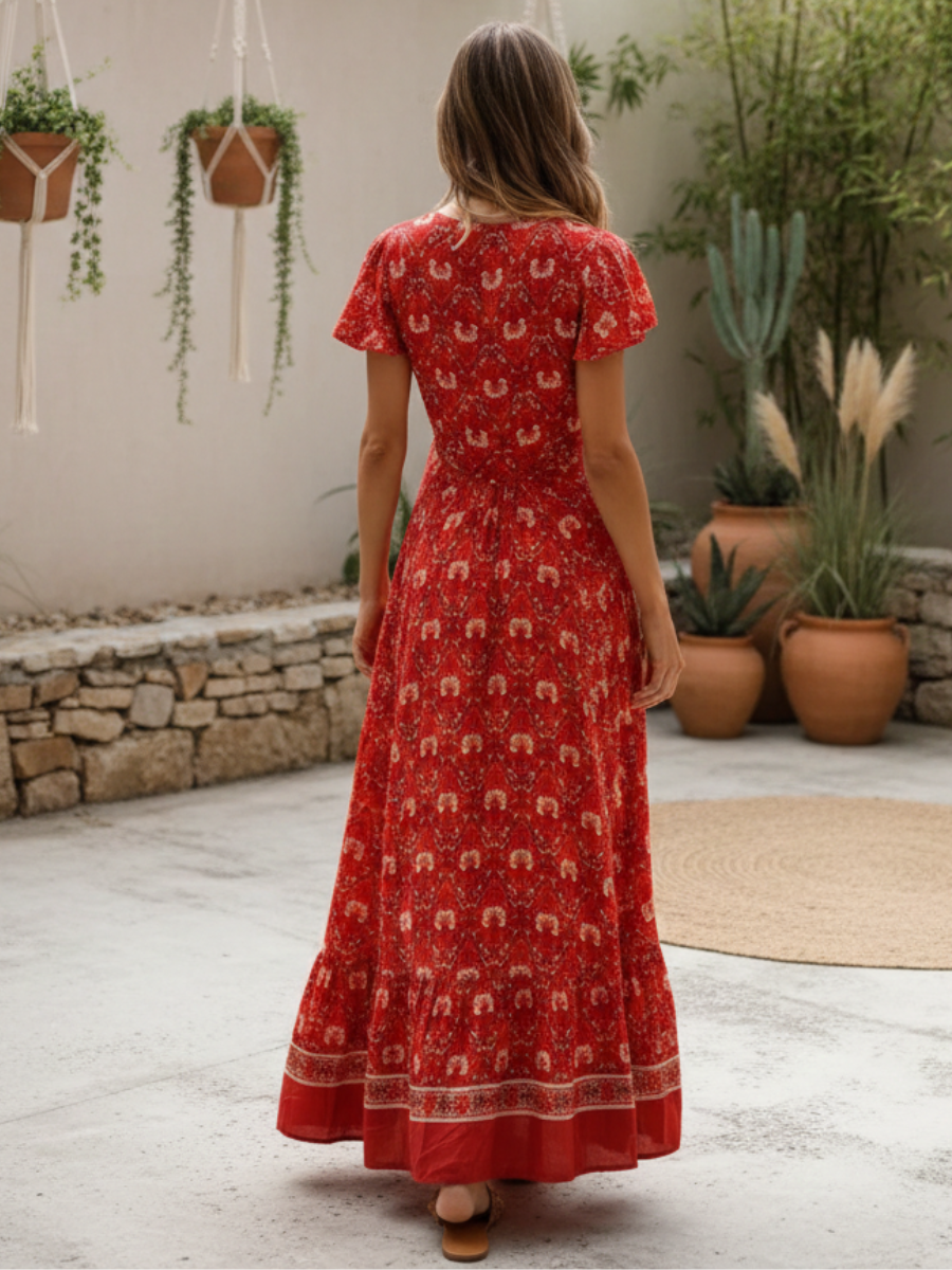Maxi Boho Red Slit Dress