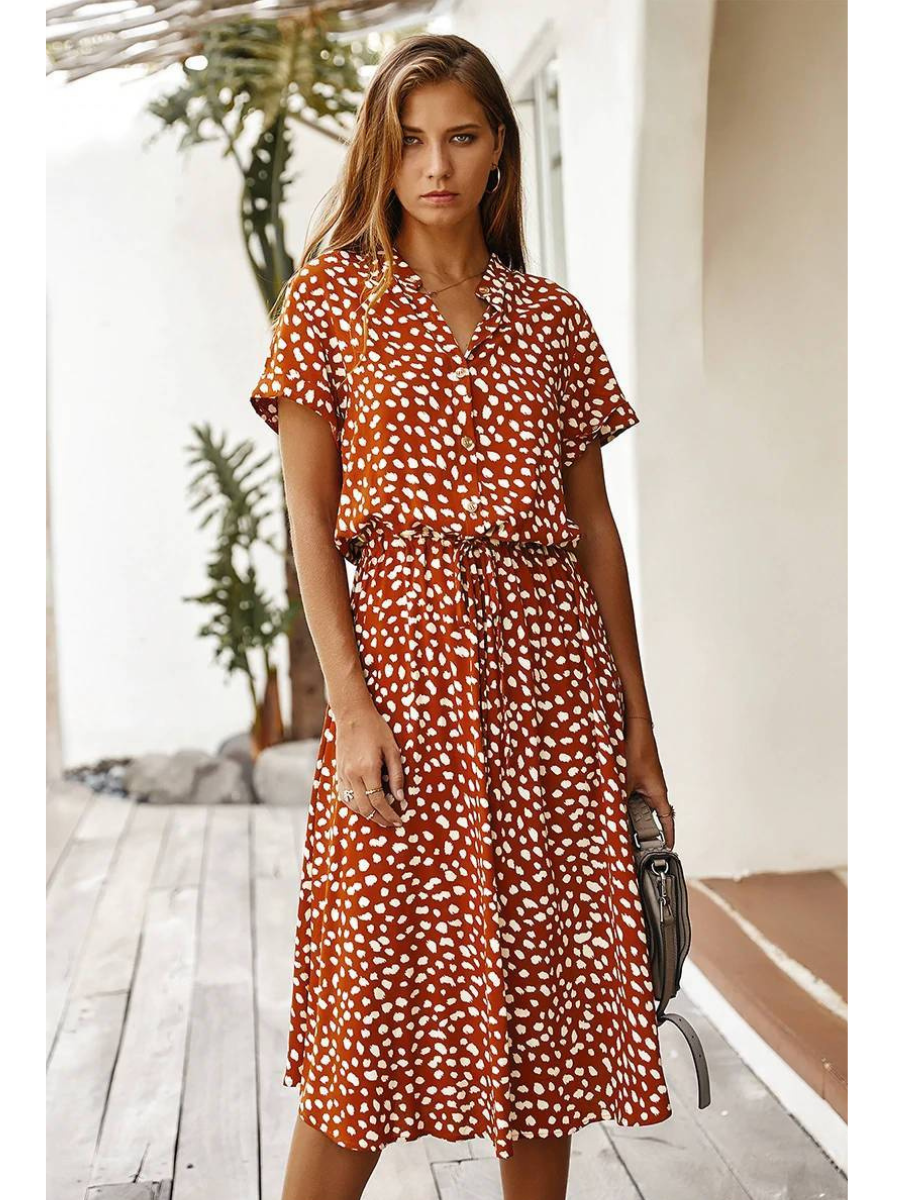 Mid-Length Boho Dress with Leopard Print