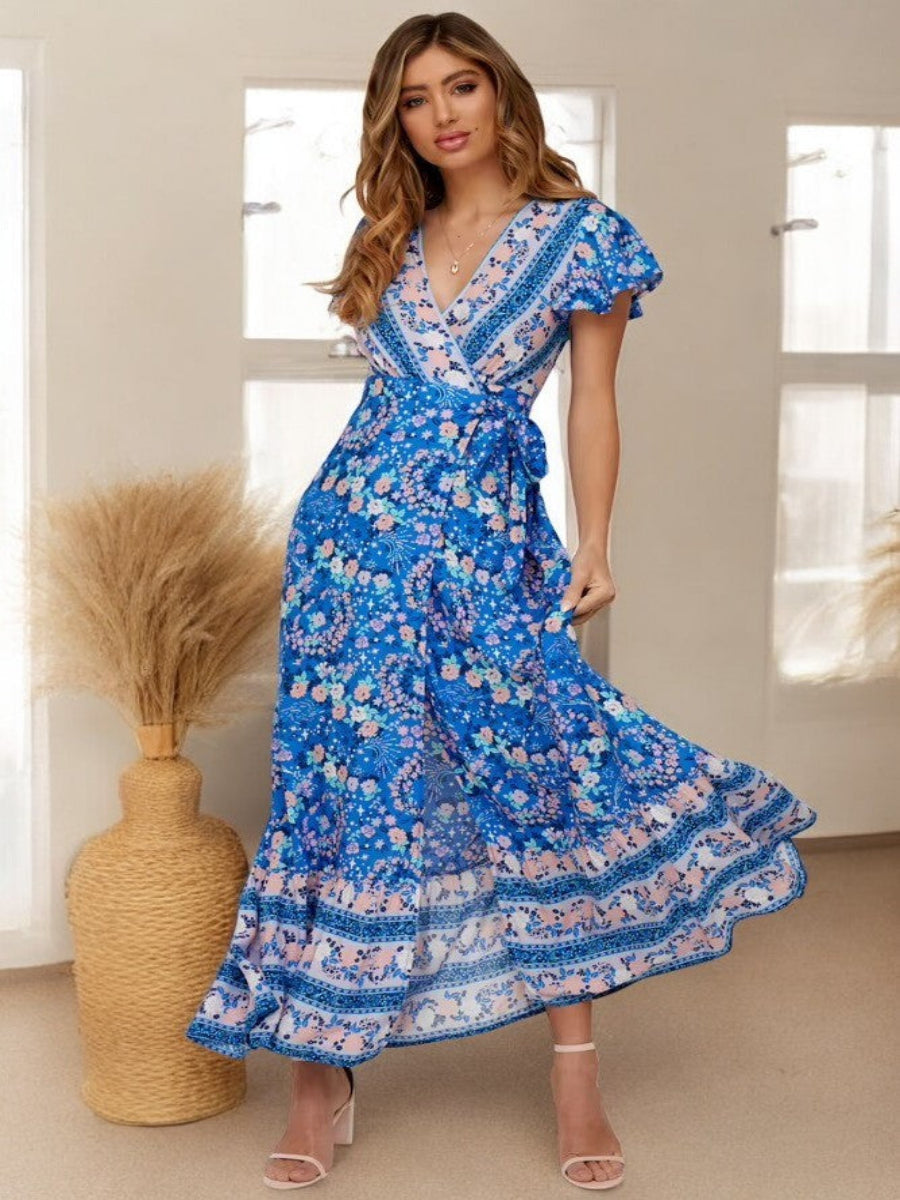 boho maxi dresses for women Blue Green Tropical Strapless Dress Crafted with quality fabricbust lined for structure Boho Chic Hippie Style Long