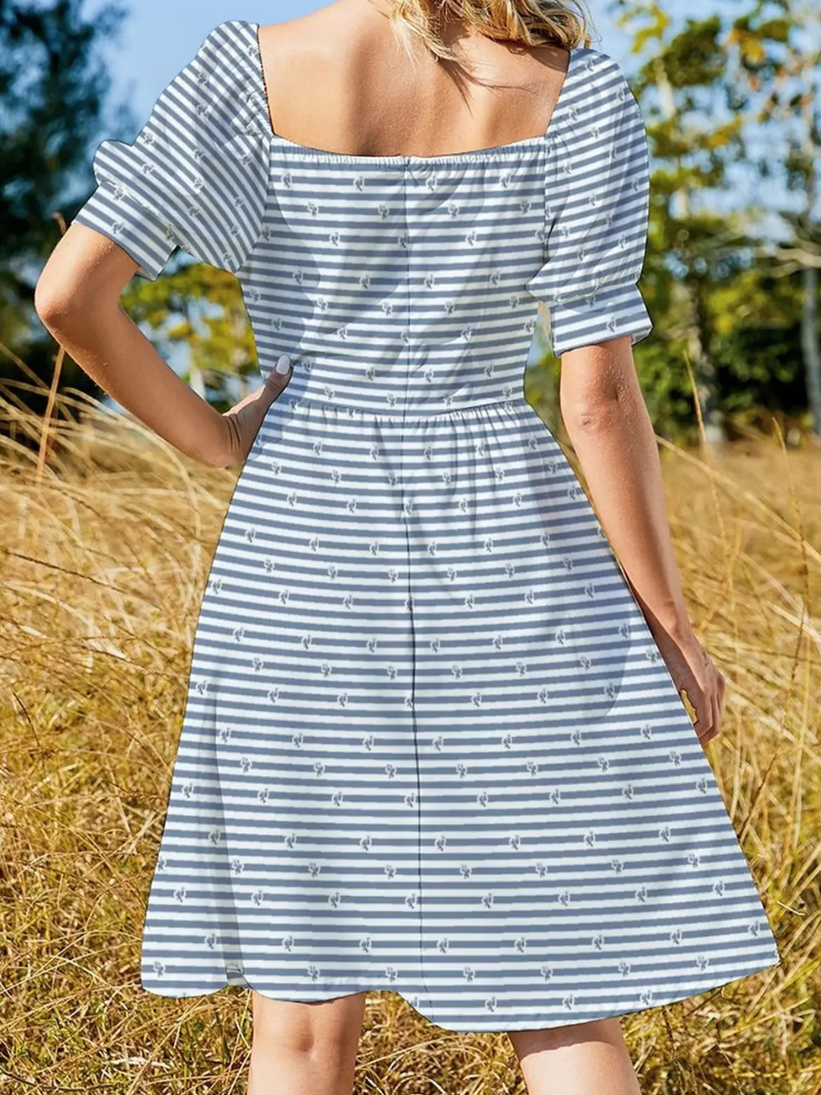 Mini Bohemian Dress with Blue and White Stripes