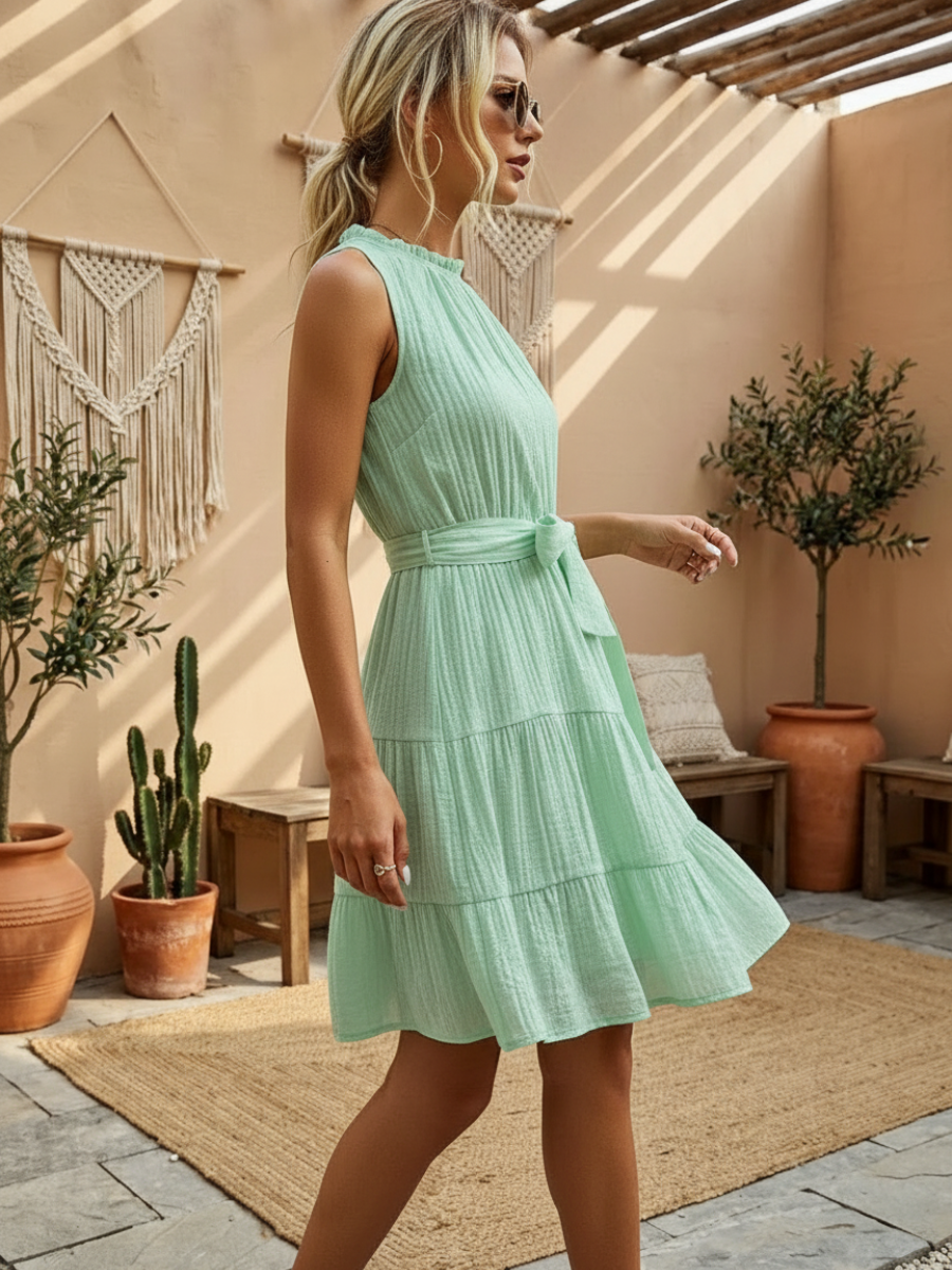 Italian Boho Dress in Pastel Green