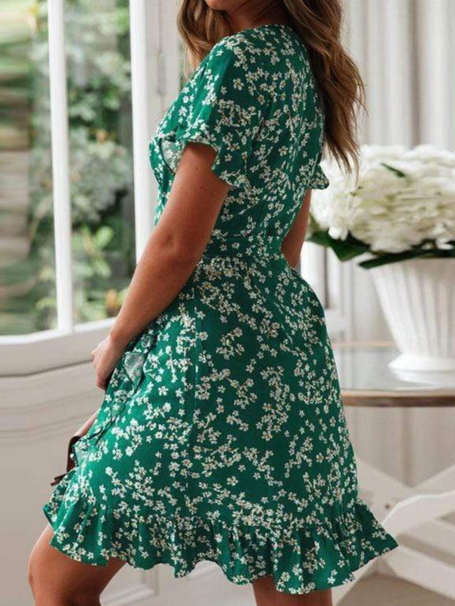 Mini Dress with Flower print in Green