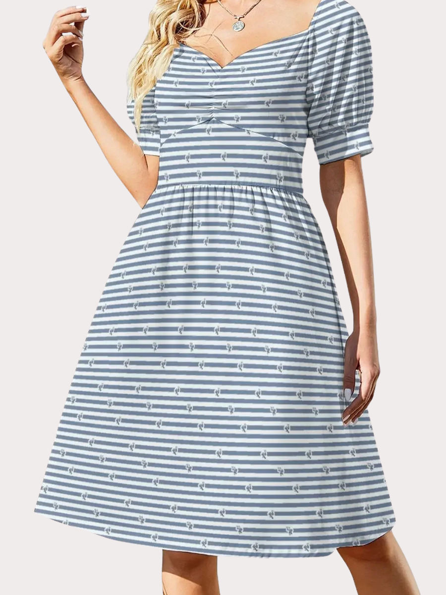 Mini Bohemian Dress with Blue and White Stripes