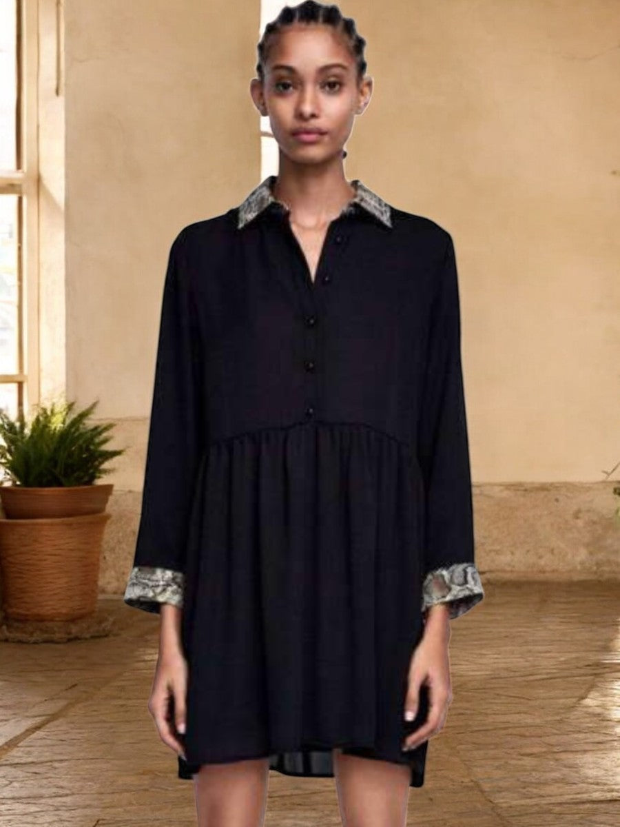 Boho Black Mini Dress Python