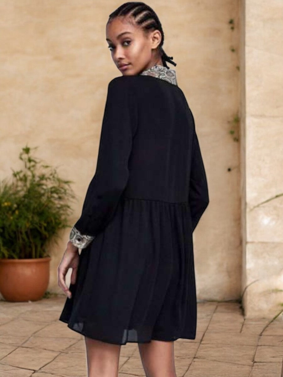 Boho Black Mini Dress Python