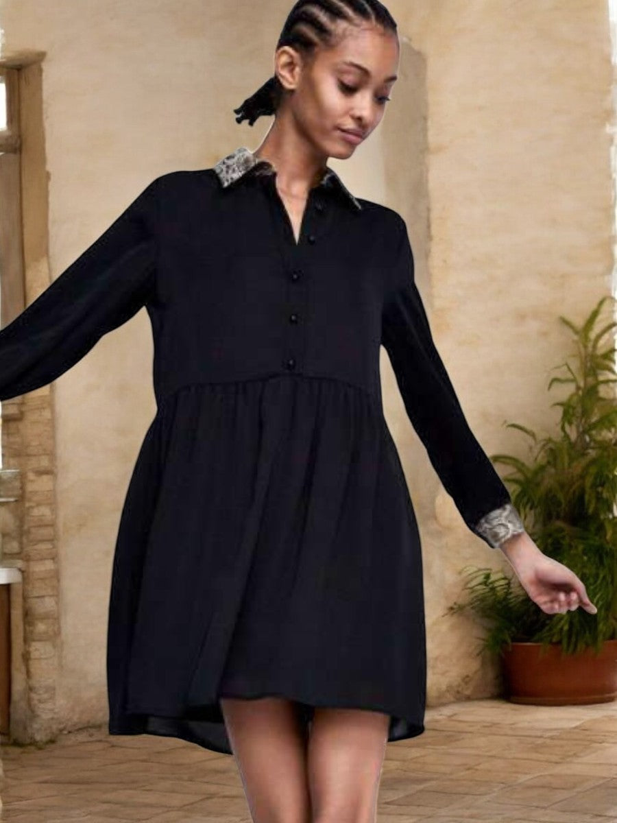 Boho Black Mini Dress Python