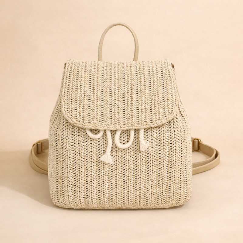 Boho Fashion Straw Woven Backpack