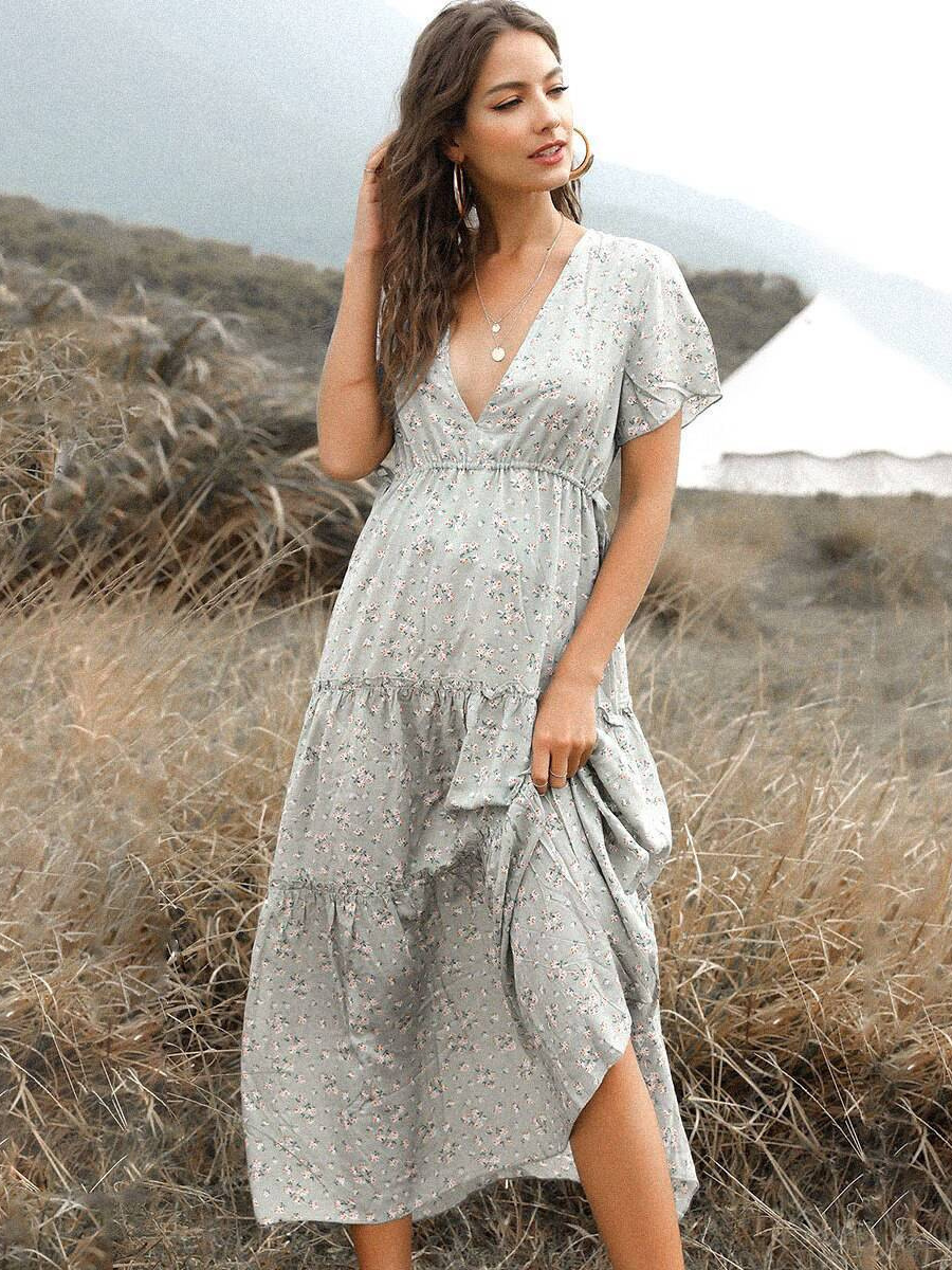 Vintage Green Boho Dress