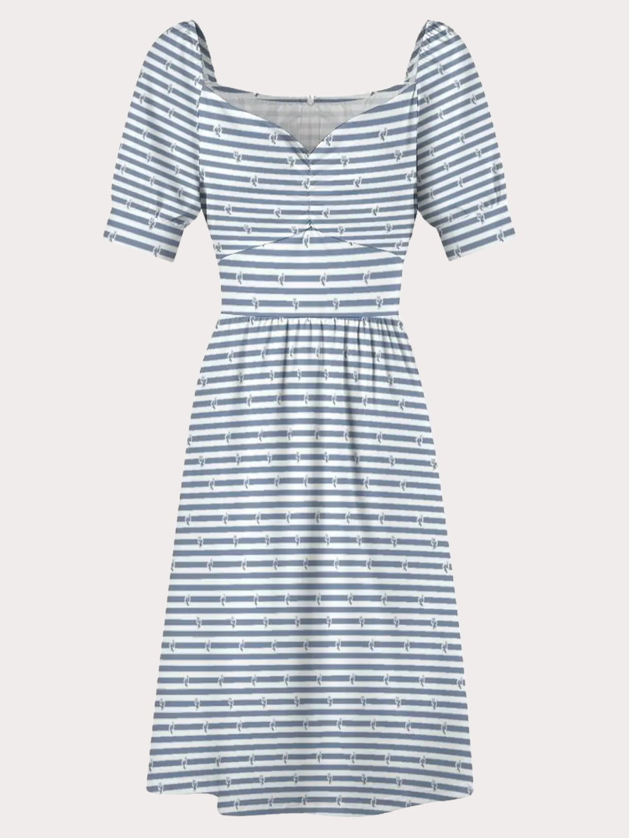 Mini Bohemian Dress with Blue and White Stripes