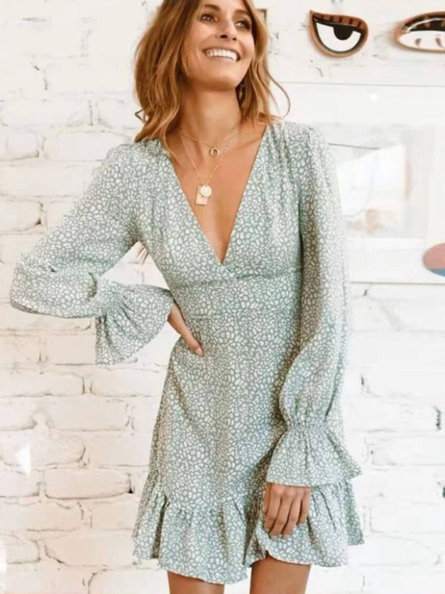 Chic Hippie Mini Dress in Pastel Green