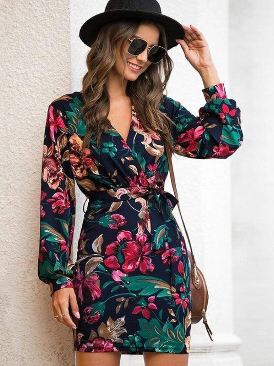 Black Mini Dress with Floral Print