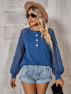 Boho Blouse Openwork Sleeves Blue