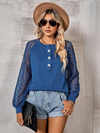 Boho Blouse Openwork Sleeves Blue