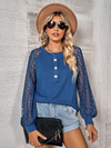 Boho Blouse Openwork Sleeves Blue