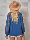 Boho Blouse Openwork Sleeves Blue