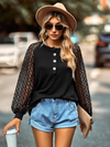 Boho Blouse Openwork Sleeves Black