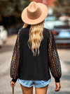 Boho Blouse Openwork Sleeves Black