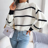 Striped Boho Sweater with Stand-up Collar