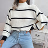 Striped Boho Sweater with Stand-up Collar