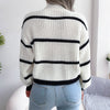 Striped Boho Sweater with Stand-up Collar