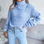 Blue Boho Knit Roll Neck Sweater