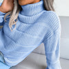 Blue Boho Knit Roll Neck Sweater