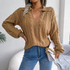 Camel Boho Knit Sweater with Collar