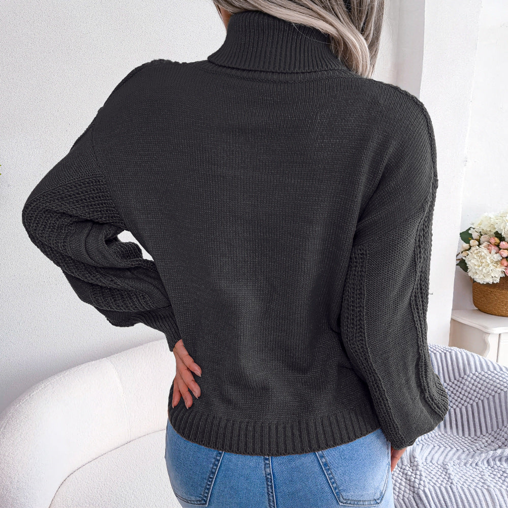 Black Boho Turtleneck Sweater