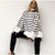 Oversized Boho Striped Turtleneck Sweater one size