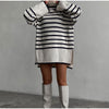 Oversized Boho Striped Turtleneck Sweater one size