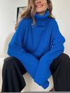 Blue Boho Oversize Turtleneck Sweater