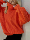 Red Boho Oversize Turtleneck Sweater