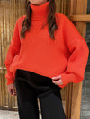 Red Boho Oversize Turtleneck Sweater